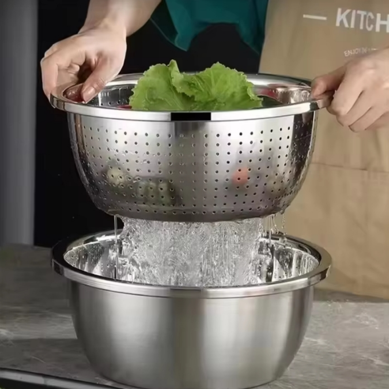 Kitchen Gadgets Organizer - Multi Functional Stainless Steel Vegetable Bowl,