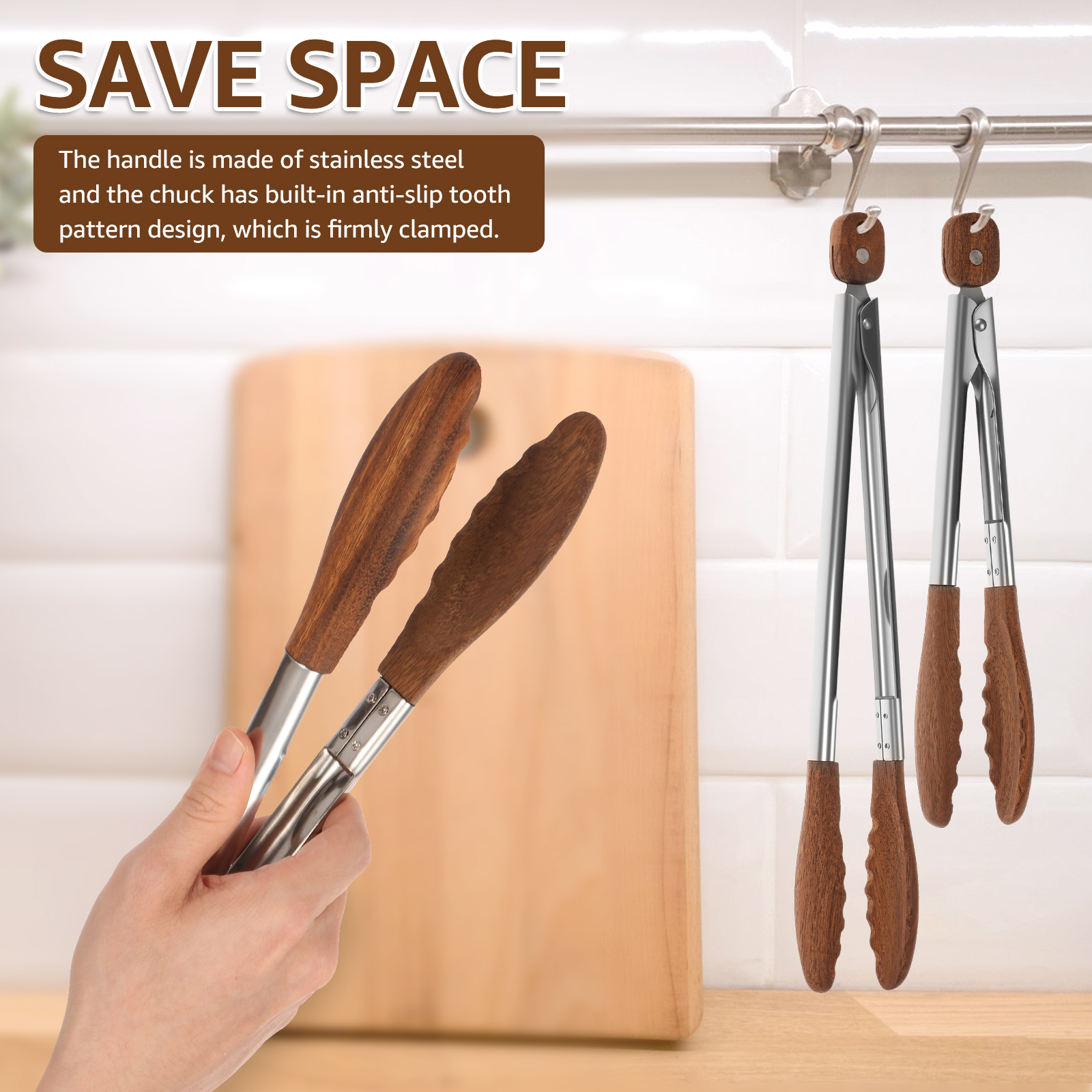 2/3 Pcs Food Tongs Walnut Wood - Kitchen Gadgets Pakistan บทวิจารณ์และราคา
