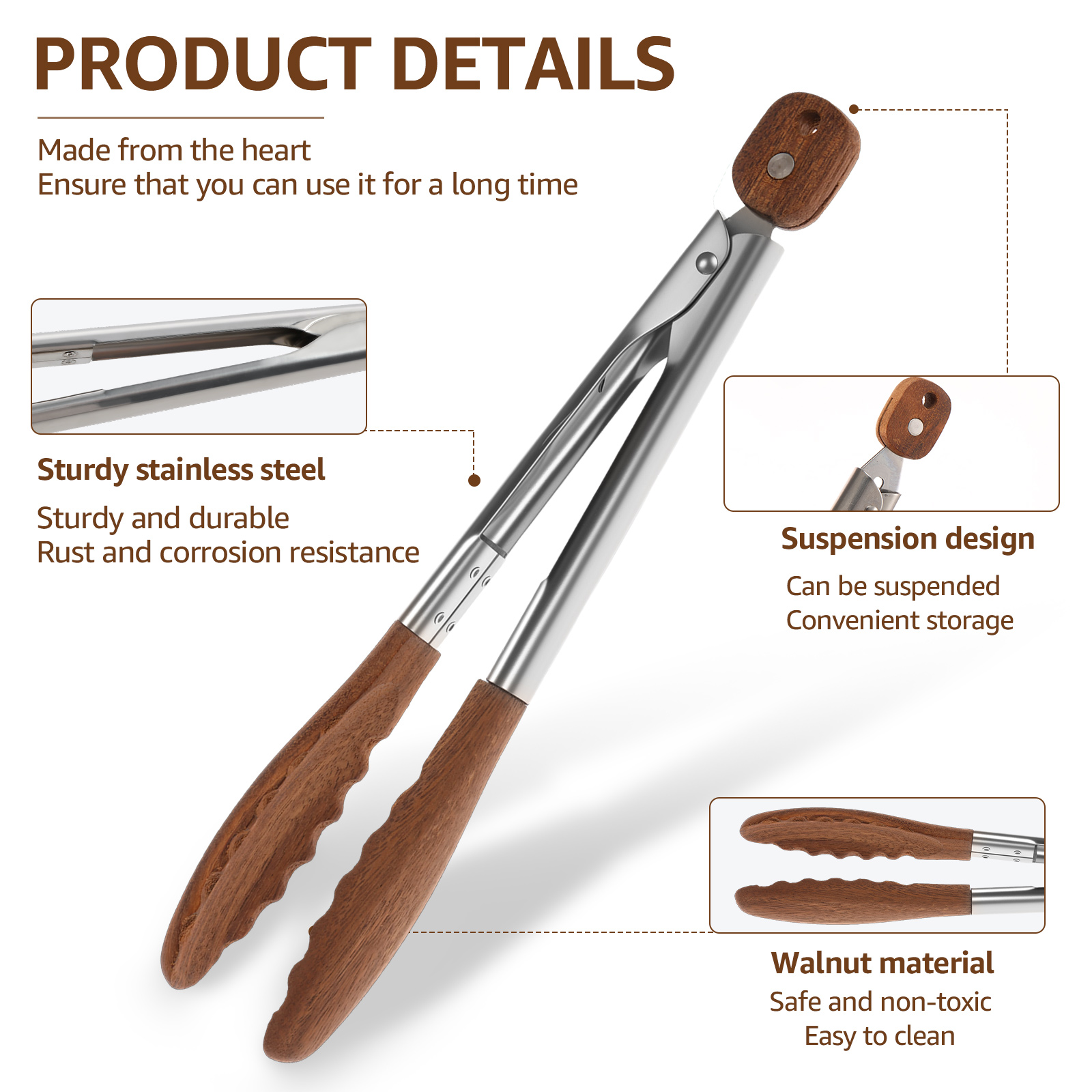 2/3 Pcs Food Tongs Walnut Wood - Kitchen Gadgets Pakistan บทวิจารณ์และราคา